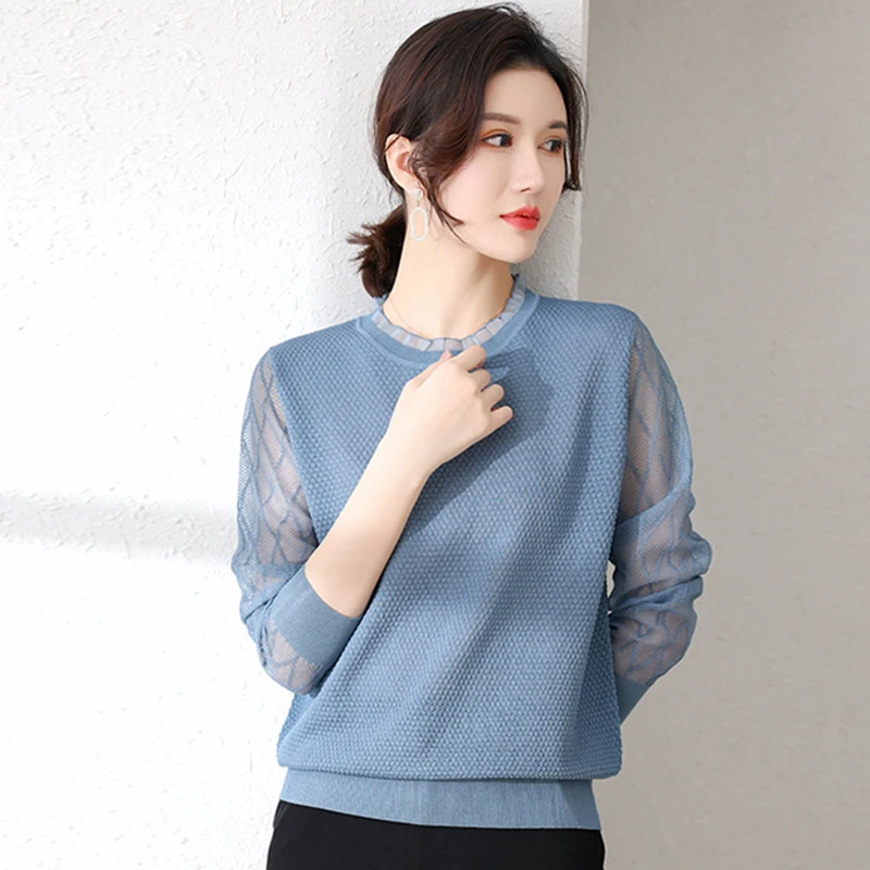 

Loose Long Sleeve Lace Hollow Out Knit Jumper Plus Size 4XL Casual Knit Pullovers Round Neck Knitwear Spring Summer Knit Tops