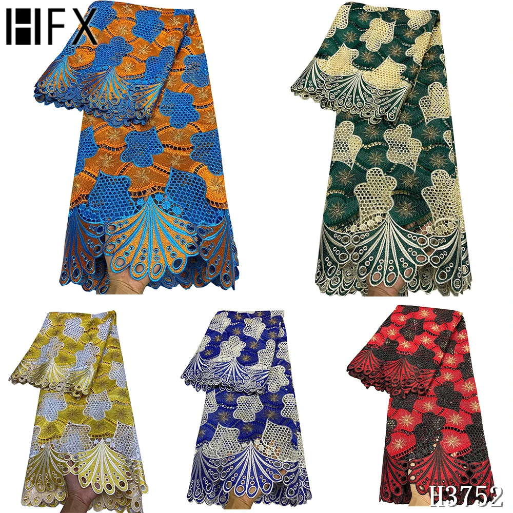 

HFX Nigerian lace fabric 2020 high quality lace French Water Soluble lace fabric Guipure Cord lace fabric for Party Dress F3752