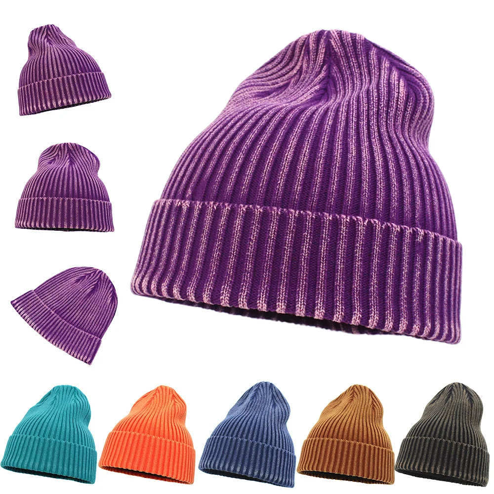 

Новинка Осень-зима 2021, вязаная шапка с эффектом потертости для женщин и мужчин, модная, в стиле ретро, модная, теплая, зимняя, оптовая продажа