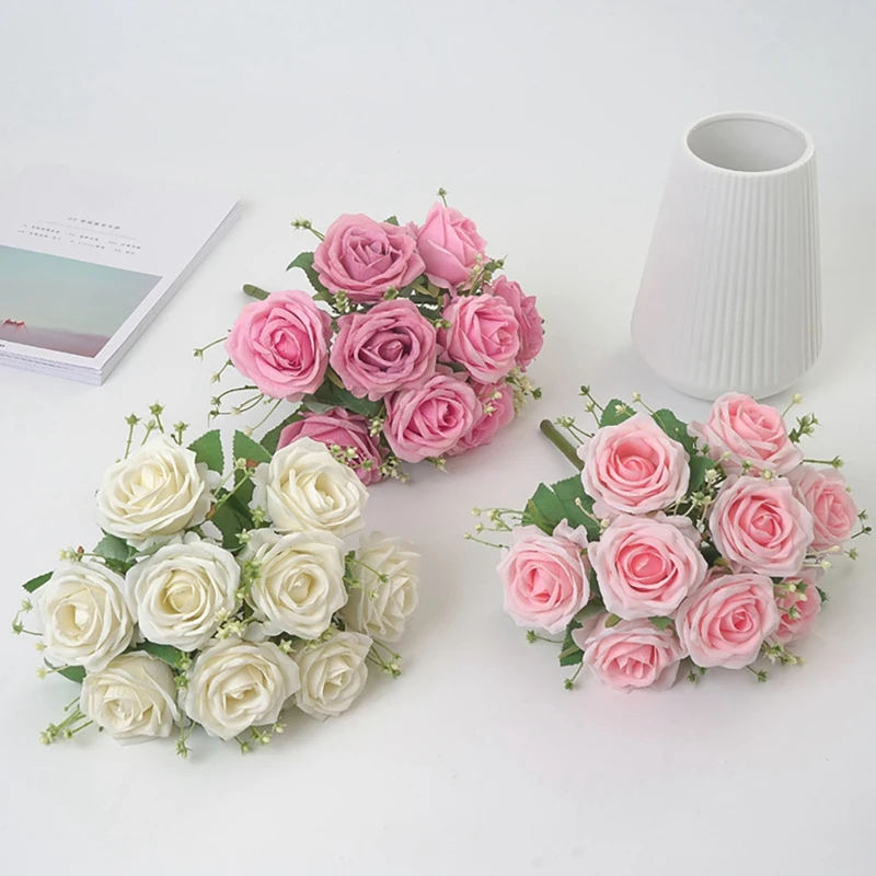 

Artificial Rose Flowers Bouquet Faux Flowers Fake Flowers Holding Flowers for Home Garden Wedding Party Decoration