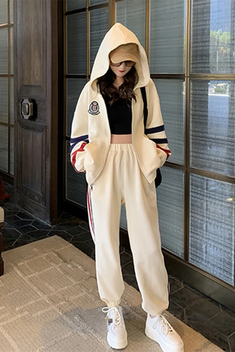 

Spring And Autumn Women New Striped Western Style Hoodie and Jogging Pants Sports Women Tracksuit Casual Suit