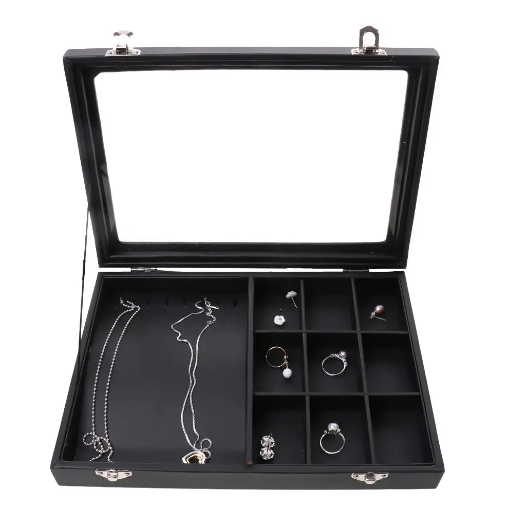 

Large Square Black Leather Necklace Jewelry Retail Display Tray Box#2