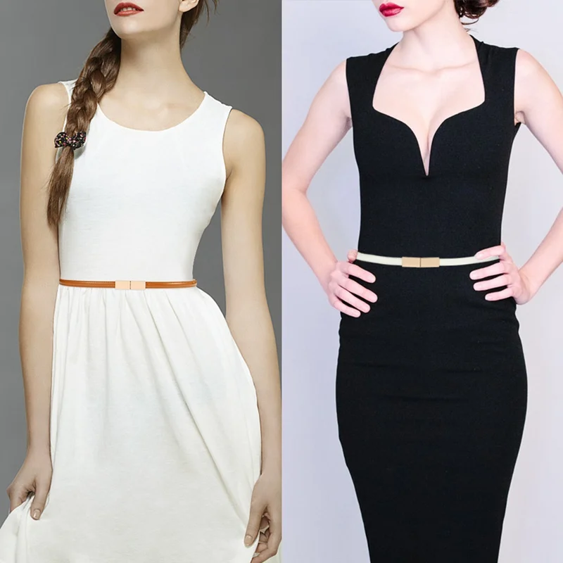 

Women White Skinny Leather Belt Patent Leather Thin Waist Belt Fashion Belt For Dresses