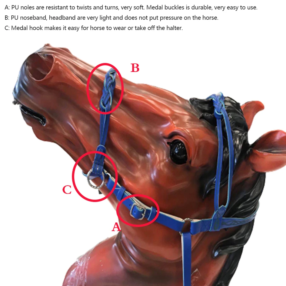 

1pc Thickened Horse Head Collar Adjustable Safety Halter Bridle Practical Headcollar Horse Riding Racing Equipment Training Rope