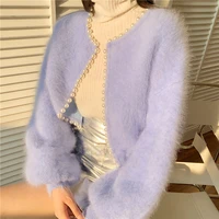 hot style blogger sweater female autumn winte vintage pearl imitation mink sweater fashion lantern long sleeve knitted cardigan