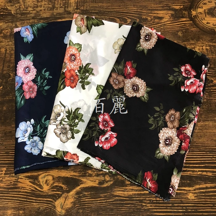 

Spring Summer Autumn New Style Printed Fabric Dark Blue Bottom Floral-Print Clothing Cloth Fabric DIY/1m