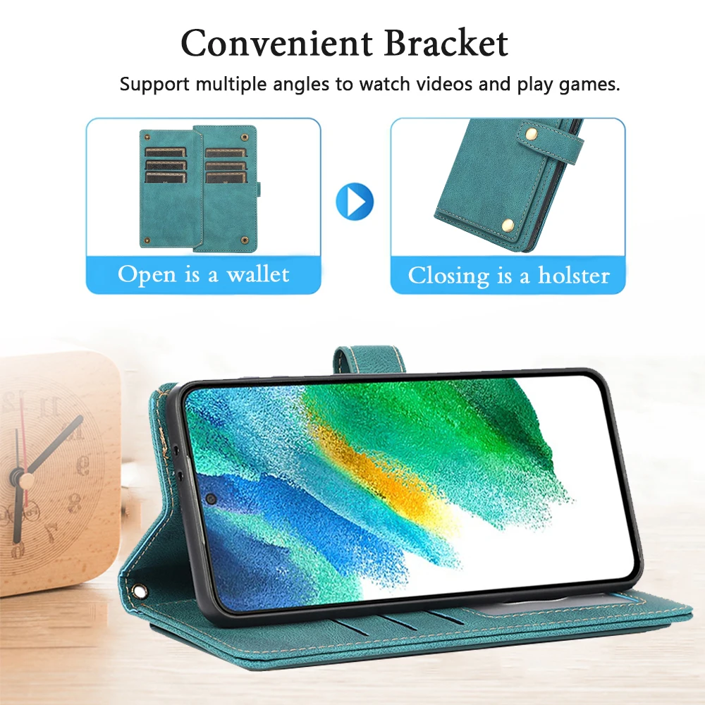 Leather Flip Case For Samsung Galaxy S22 S21 S20 FE S10 E S9 S8 Note 20 10 9 8 Plus Ultra S7 Edge Wallet Card Phone Bags Cover