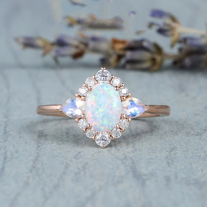 

2021 Trendy Two Style Imitation Opal/Moonstone Classic Crown Ring For Women Luxury Silver Plated Female Jewelry Engagement Gifts