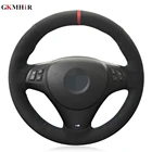 Черный ручной работы, из натуральной кожи и замши чехол рулевого колеса автомобиля для BMW M спортивные M3 E90 E91 E92 E93 E87 E81 E82 E88 X1 E84