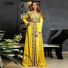 Lorie amarelo marroquino caftan muçulmano vestidos de noite apliques de ouro cristal a linha dubai formal ocasião especial vestidos mais tamanho (3)