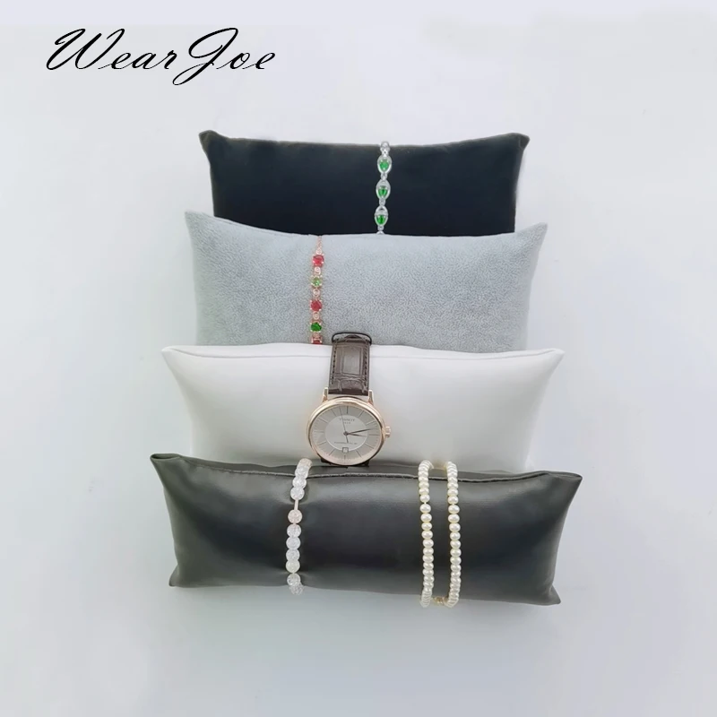 Wholesale Jewelry Large Pillows Display Cushion for Bangle Watch Box Black White Grey Velvet/PU Bracelet Pillow Holder Showcase 