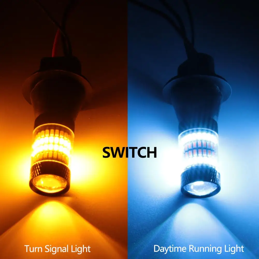 

3014 96SMD Car LED Turn Signal Lamp Dual-color Headlight 1156 P21W BA15S BAU15S 7440 T20 Day Running Light