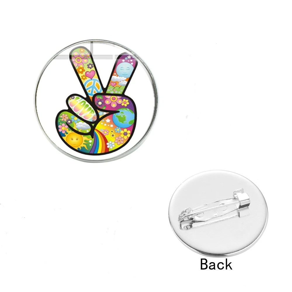 Хиппи победу в знак брошь модная ОК жест &quotВеселые печатается стекла круглые