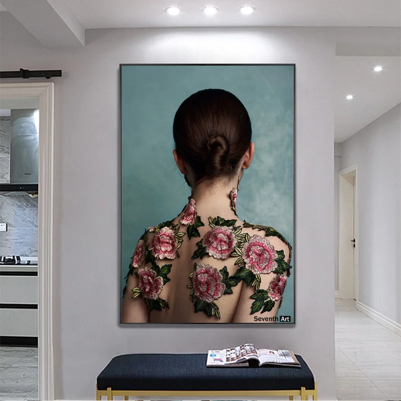 

Nordic Nude Portrait Posters and Prints Canvas Painting Flower Art Abstract Girl Flower Tattoo Wall Picture for Room Decoration