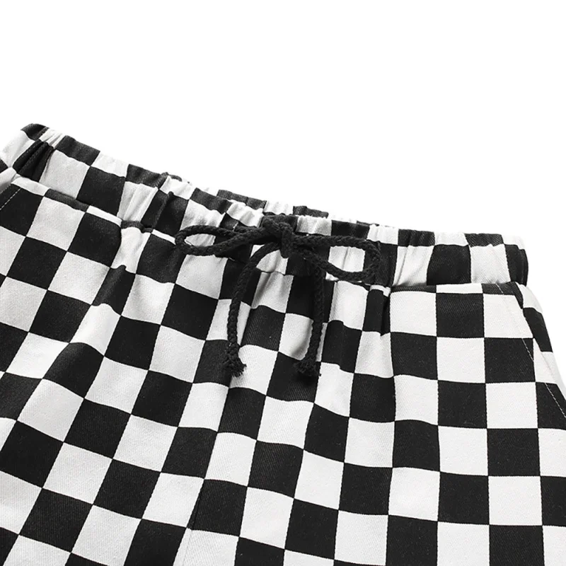 Модные женские черно белые клетчатые брюки с высокой талией в уличном стиле хип