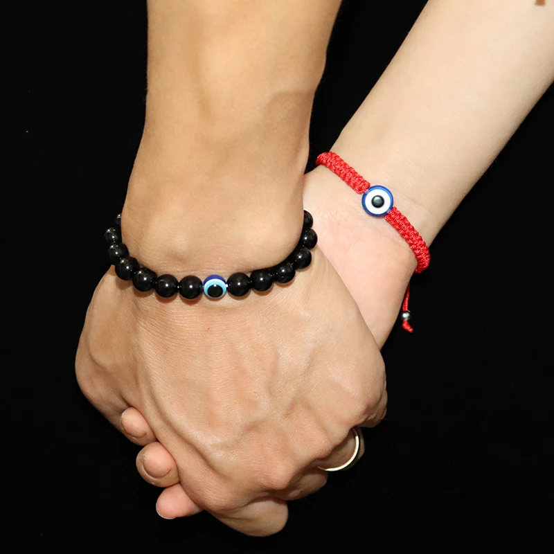 Noter 2 шт. браслет ручной работы Плетеный Красный Braslet натуральный обсидиан Braclet Камень Сглаза бразильские Парные браслеты Joyas