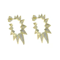 yellow gold color punk rivet large open stud earrings cubic zirconia spike earrings for women fashion jewelry gifts