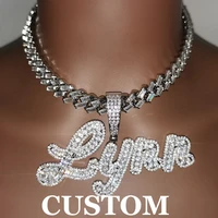 customized name pendant with iced out 12mm baguette cuban chain square cubic zirconia necklace for women or men gift