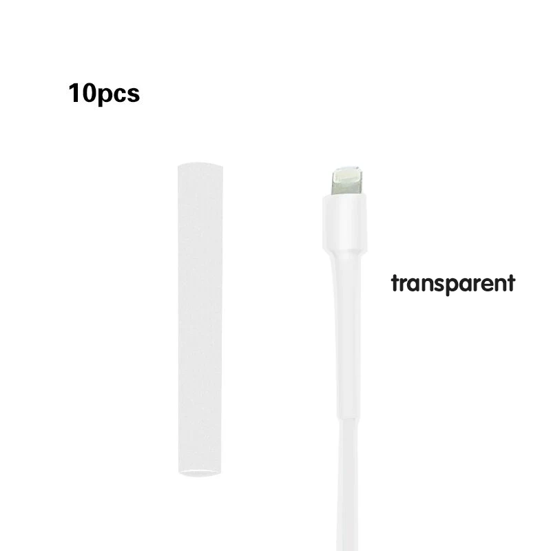 Защитная пленка для кабеля для Iphone, 10 шт., фиксированная термоусадочная пленка, рукав для намотки, термоусадочная трубка, usb-кабель для IPhone 5, 6, 7, 8 X - Цвет: transparent