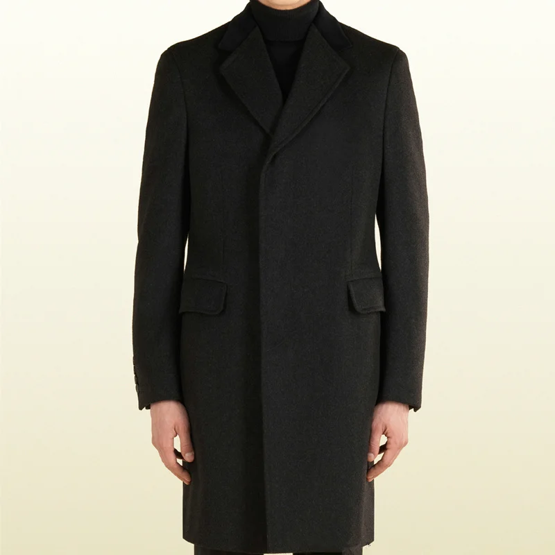 

Шерстяное мужское пальто однотонное приталенное зимнее Новое деловое повседневное шерстяное пальто средней длины