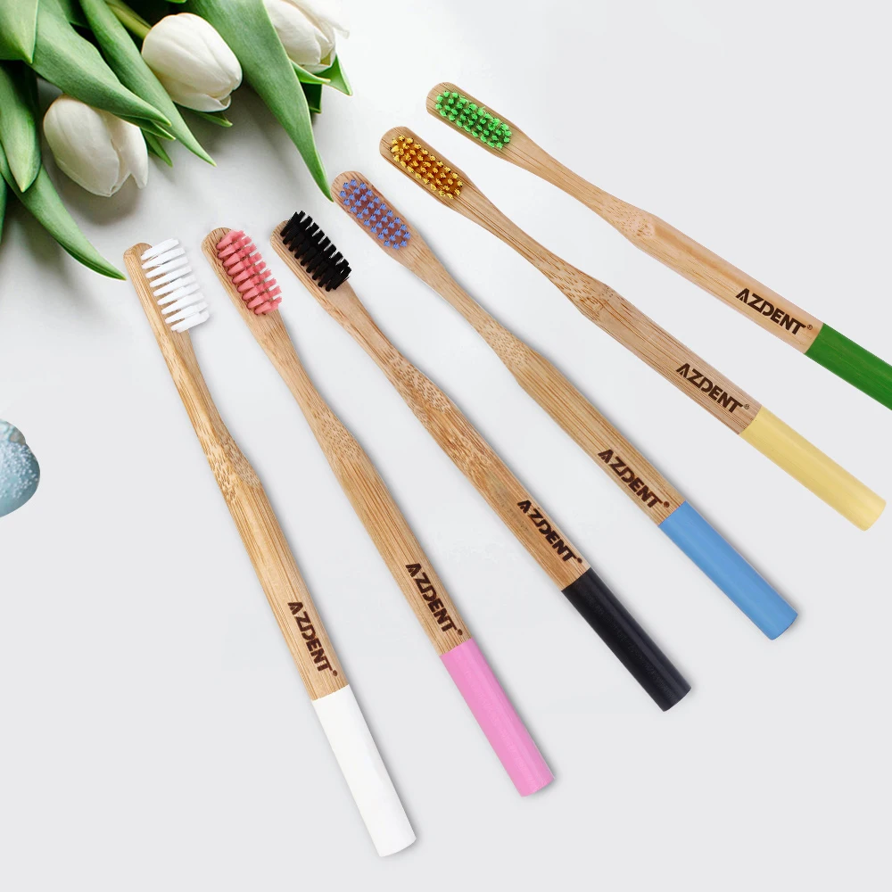 Зубная щетка AZDENT с бамбуковым углем и деревянной ручкой 5 шт.|toothbrush wood|charcoal