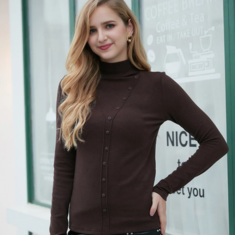 

2020 New Spring Women Fashion Button Loose T-Shirt Ladies Casual Slim Fit High Quatily Tops Female Solid Long Sleeve Tees LT228