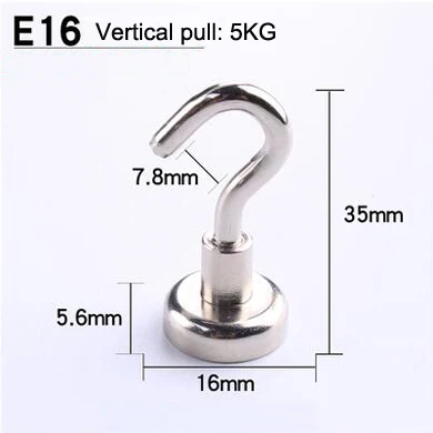 E16(pull max 5KG) 1 шт./лот неодим-железо-боровые бытовой металлический магнит магнитный крючок Железный крепкий крючок супер магнит для рыбалки устойчивая присоска - Цвет: E16(pull max 5KG)