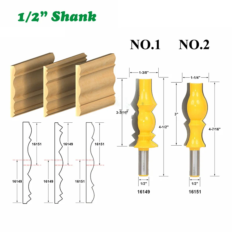 

1PC 1/2" 12.7MM Shank Milling Cutter Wood Carving Large Reversible Crown Molding Router Bit Set Armrest Line Groove Wood Cutters