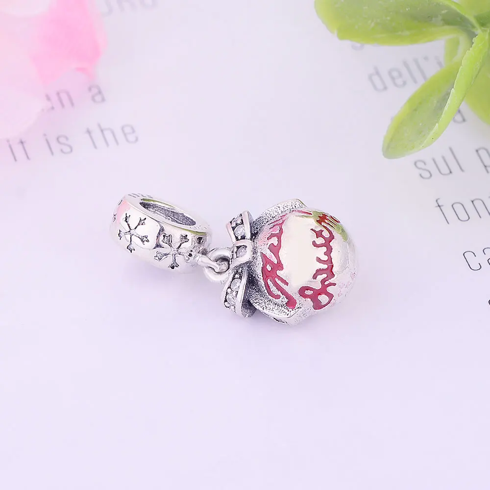 2018 DIY Fit pandora Original Charm Bracelet 925 Sterling Silver Beads Merry Christmas Bauble Charms With Red Enamel & Clear CZ |