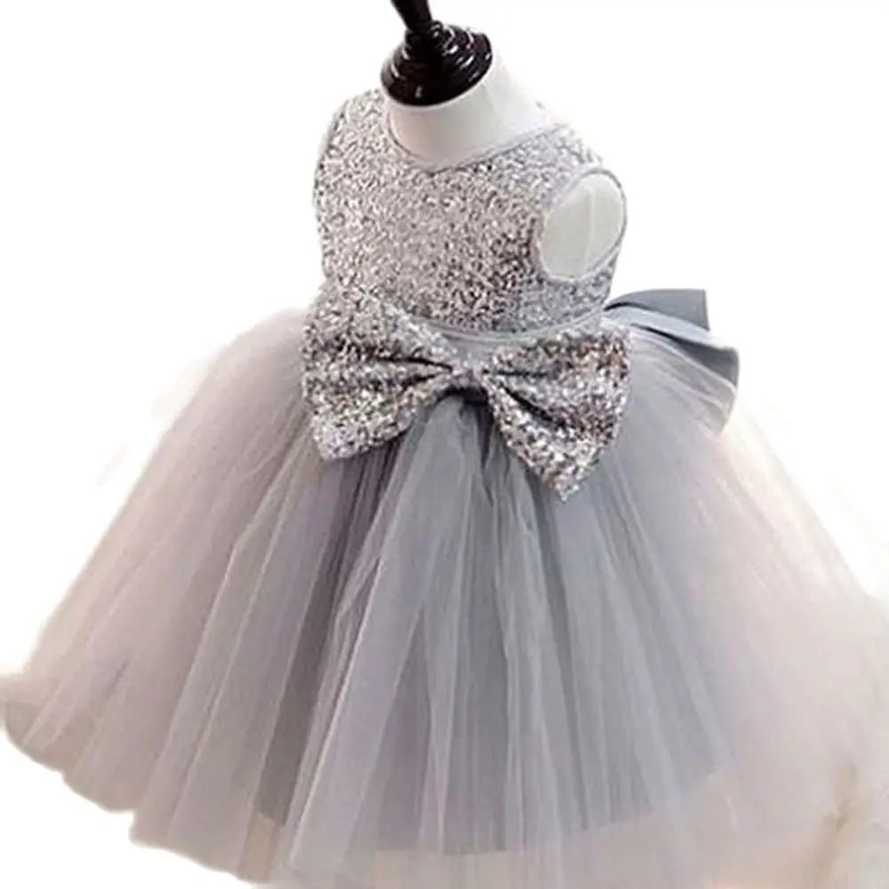 

Gardenwed 2020 Puffy Cute Flower Girl Dresses Sliver Glitter O-neck Evening Dress Sequin Bow Sleeveless Ball Gown,Vestidos