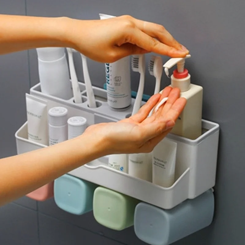 

Toothbrush Holder Bathroom Rack Free Punching Wall Type Bathroom Wash Set Shaking Sound Artifact Automatic Squeeze Toothpaste