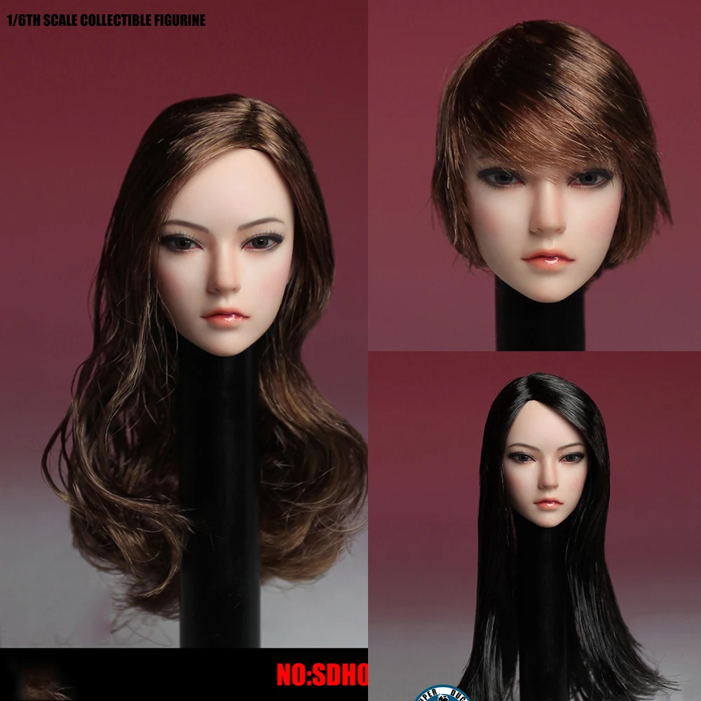

Супер утка SDH002 1/6 масштаб Азия женские коричневые кудри черные прямые длинные/короткие волосы голова скульптура резная модель для 12 "тела