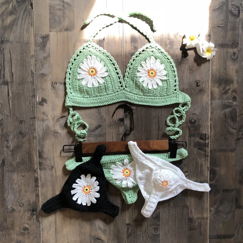 Para Praia 2021 Sexy Knitted Brazilian Bikini Thong Bathing Suit Women Crochet Swimsuit Micro Shell Hollow out Swimwear | Спорт и