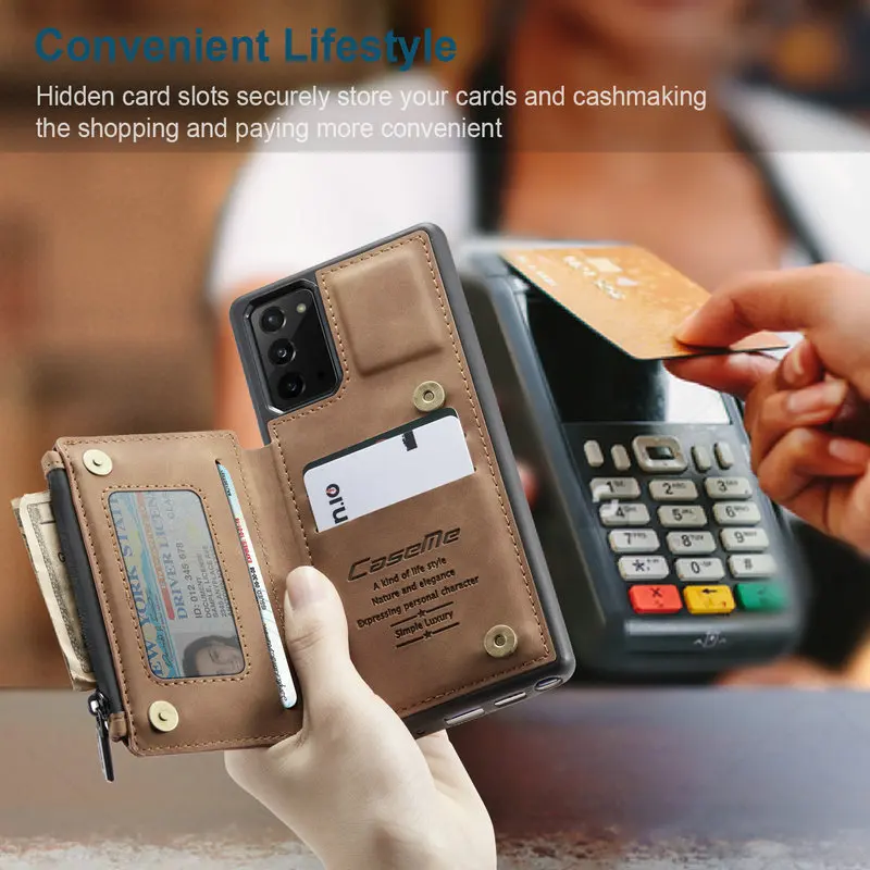 Чехол-накладка CaseMe для Samaung Note10 20 S10 ретро кожаный кошелек с отделением карт Galaxy