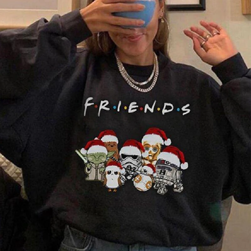 

Vintage Black Letter Print Sweatshirt Women Christmas Oversized Clothes for Teens Long Sleeve Pullovers Winter Basis Streetwear