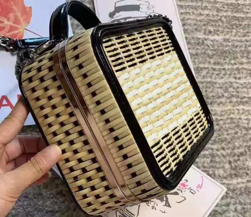 

Genuine Leather Rattan Bag for Women 2020 Straw Woven Bag Messenger Bag High-quality Texture Chain Small Square Bag