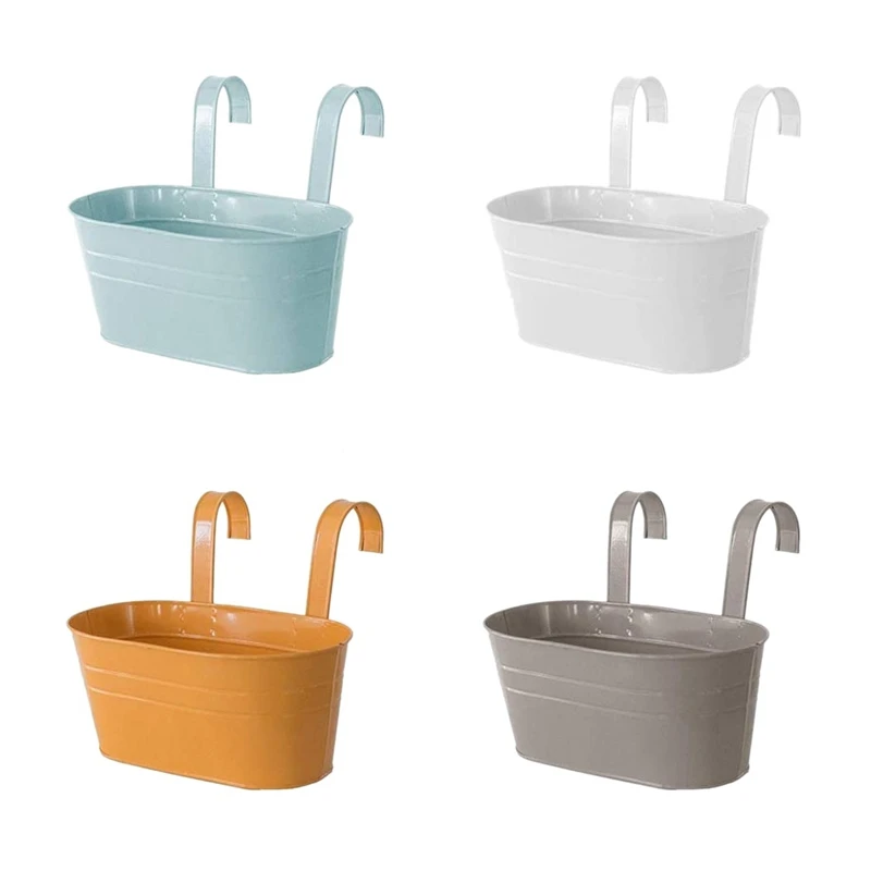 

AT69 -Hanging Pot for Plants, 4 Pack Hanging Flower Pots, Planters Bucket Cup for Deck Railing Fence Balcony Garden Patio Home