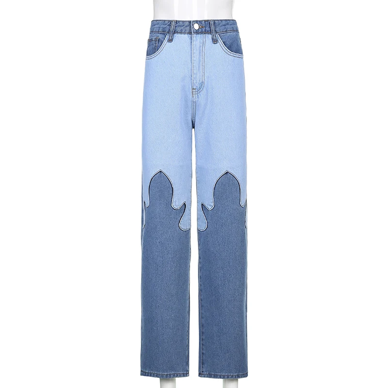 

Weekeep Vintage Flame Print Streetwear Jeans Women High Waist Cotton Straight Korean Slim Long Trousers Harajuku Denim Pants 90s