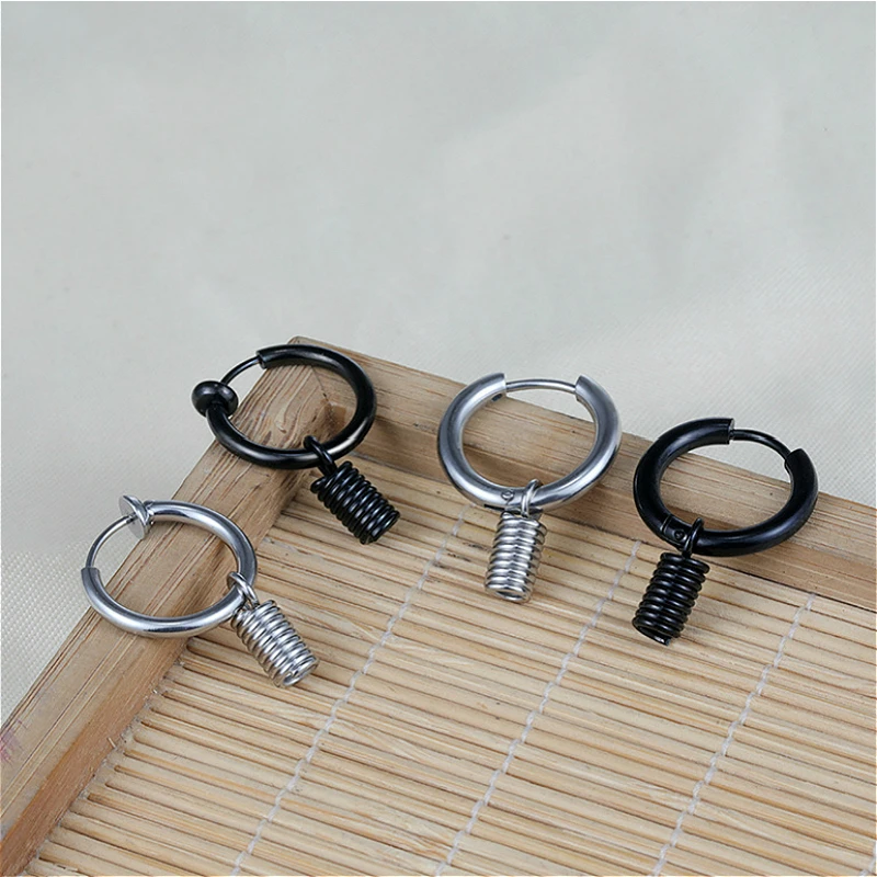 

Trendy Rock Punk Stud Earrings For Mens Stainless Steel Spring Pendant Circle Earirngs Piercing Ear Drop Hip Hop Jewelry 1pcs