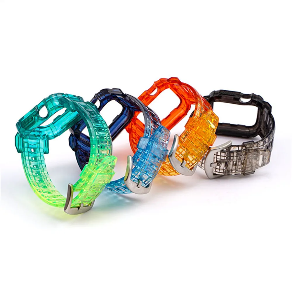 

For Apple Watch Bands 6 5 4 Colorful Transparent Gradient Strap 2 In 1 Case Cover Watchbands for Apple Watch 44mm 40mm 42 38mm