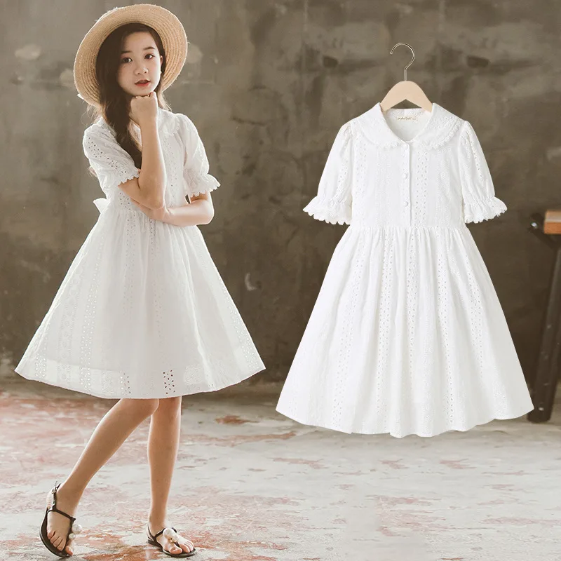 

Girls Dress Teen Princess Costume Elegant Kids Dress For Girl White Hollow Party Dresses Children Clothing 4 6 8 10 12 14 Y