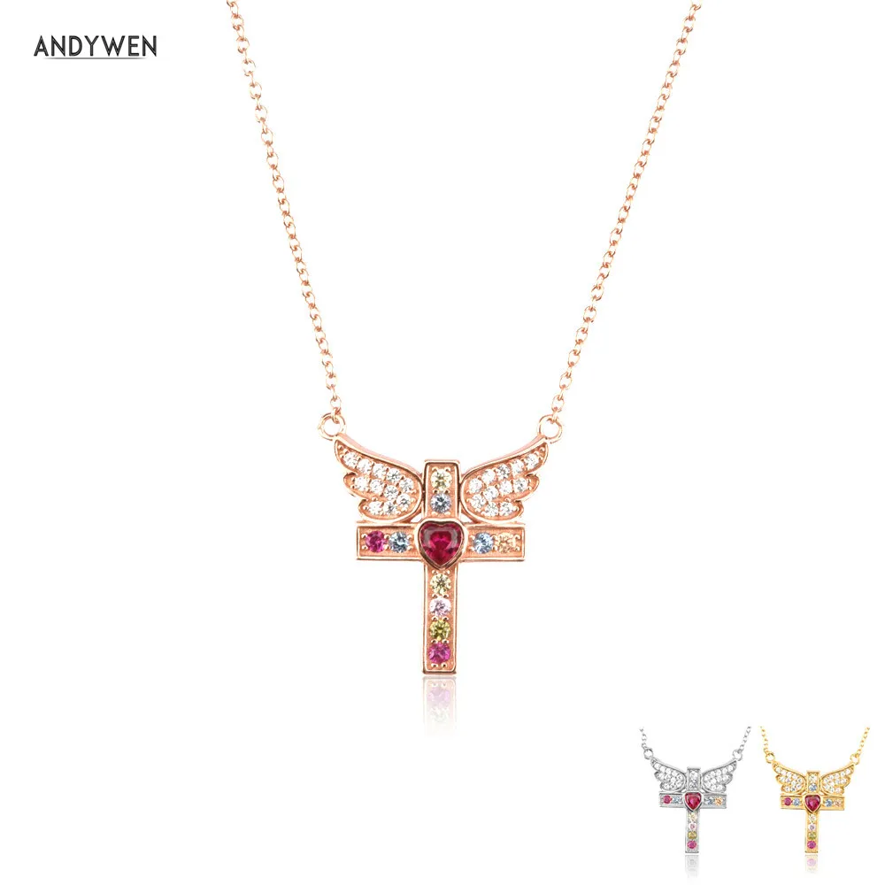 

Цепочка-Крест ANDYWEN, серебристая/Золотистая/розовая, 925 пробы