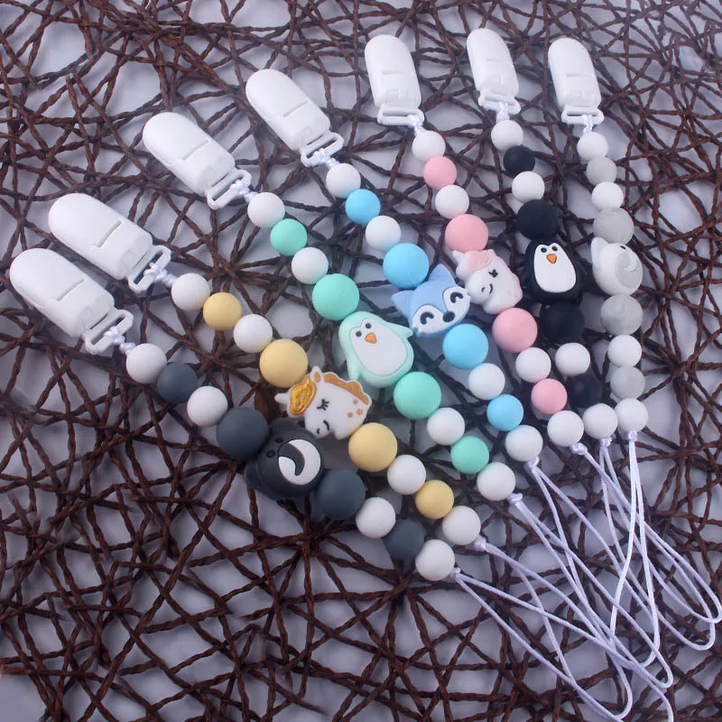 

Cute BPA Free Silicone Animal Pendant Pacifier Clips Chain Nipple Holder for Infant Baby Shower Gift