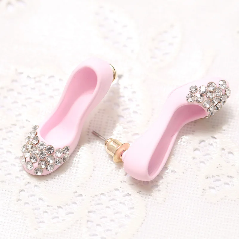 Серьги на высоком каблуке маленькие милые женские серьги со стразами черные