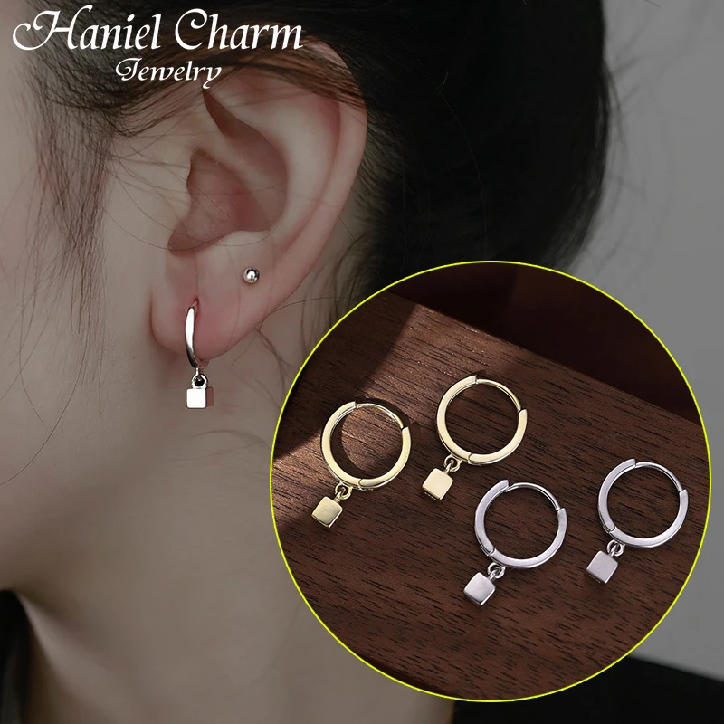 

hot sale 925 Sterling Silver Cube Pendant Hoop Earrings Female Temperament All-match Fashion Handmade Jewelry Mini Aros Plata