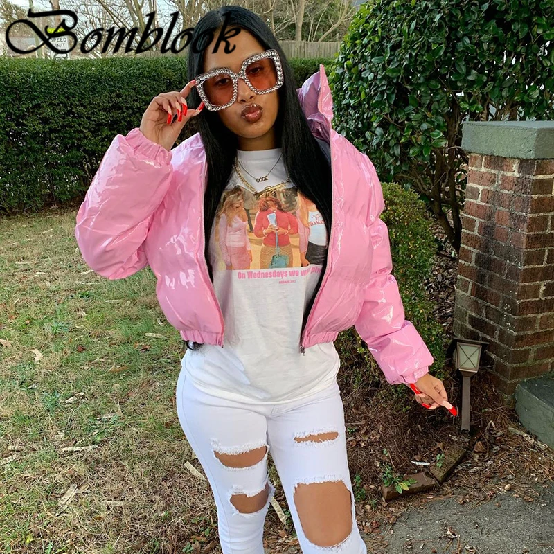 Bomblook Casual Fashion Women Cotton-padded Jacket Winter 2021 Turn Down Collar Long Sleeve High Waist Jacket Female Streetwears
