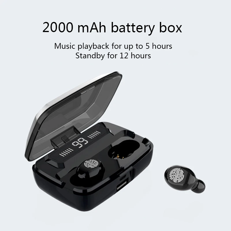 TWS Bluetooth 5 0 наушники беспроводные 6D стерео IPX7 водонепроницаемые с 2000 мАч Charing чехол