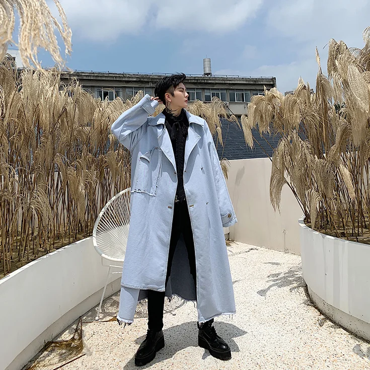 

M-XL!!Autumn and winter long windbreaker male Korean casual loose jacket jacket tide brand over the knee XL handsome denim coat.