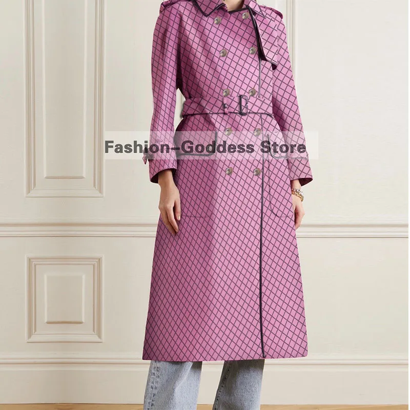 

2021 New Spring Fashion Khaki Straight Trench Coat Women Turn-down Collar Double Breasted Pocket Slim Belt High-end Overcoat G