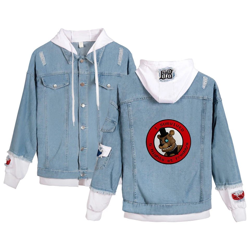 

Five Nights at Freddy Spring Autumn Fashion Men's Denim Jackets Coats Men cotton Jacket harajuku Mens Jean Jacket Outwear Cowboy